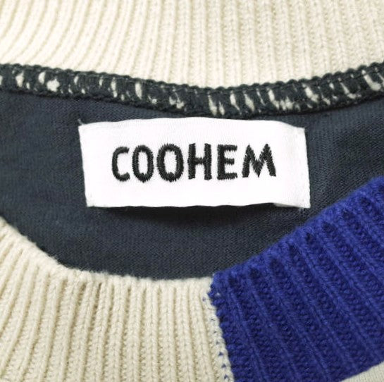 COOHEM ストライプ リブ ニット コンビ Tシャツ コットン トップ
