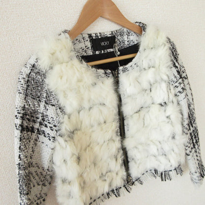 VICKY ラビット ファー ツイード ショート ジャケット
