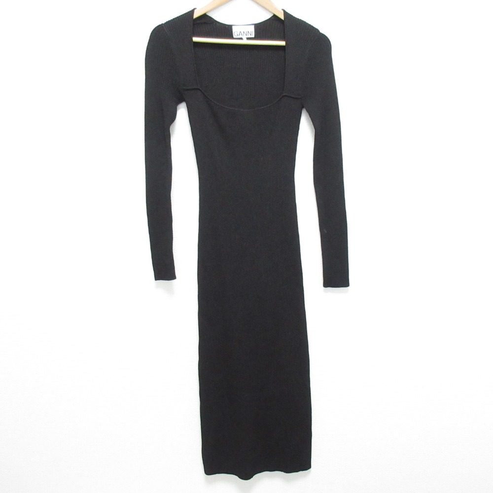 Ganni ストレッチ ワイド ネック ロング リブ ニット ドレス