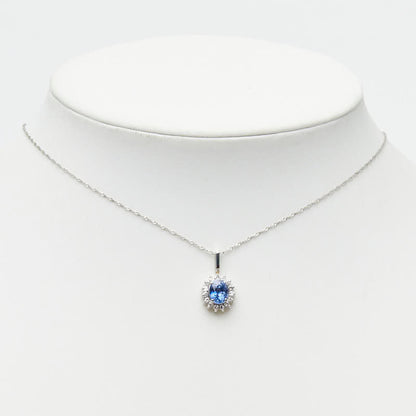 プラチナ ライトブルーサファイア ダイヤ フラワーモチーフ ペンダントネックレス