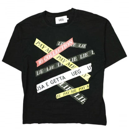 UEG オーバーサイズ Tシャツ テープ プリント ブラック