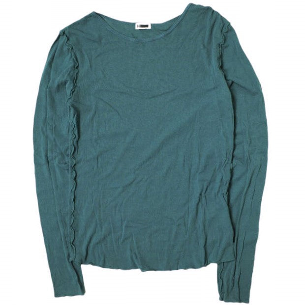 コットン リブ クルーネック プルオーバー Tシャツ グリーン
