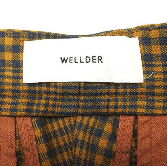 WELLDER ワンタック チェック フレア ウール トラウザーズ