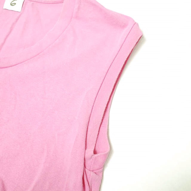 コットン Uネック ノースリーブ Tシャツ ピンク