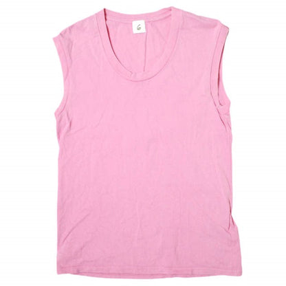 コットン Uネック ノースリーブ Tシャツ ピンク