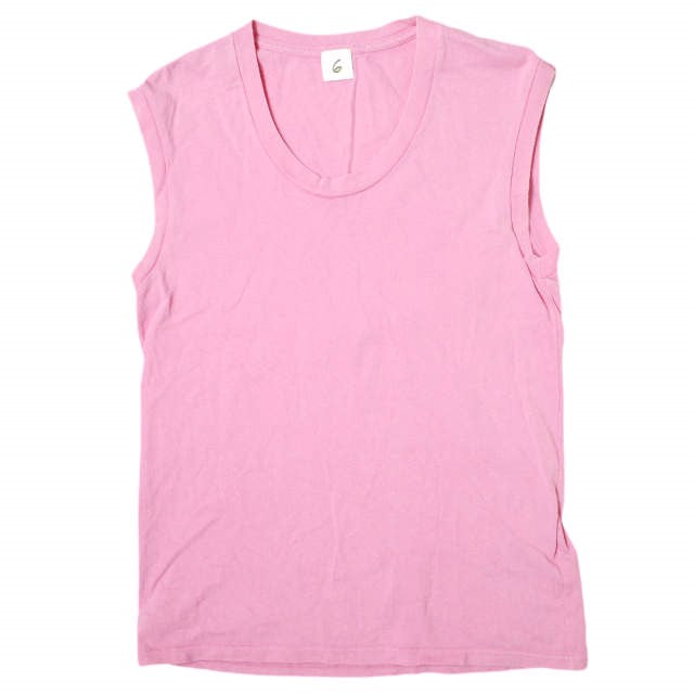 コットン Uネック ノースリーブ Tシャツ ピンク