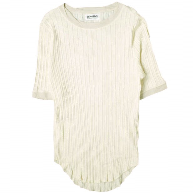 BEAMS BOY ジャカード リブ クルー 半袖 Tシャツ