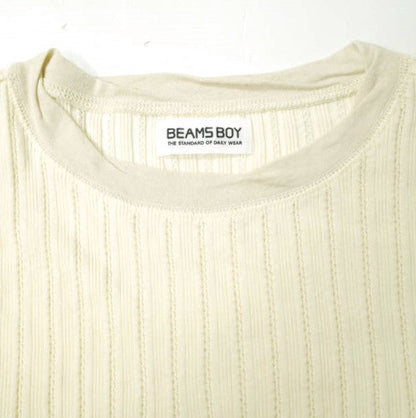 BEAMS BOY ジャカード リブ クルー 半袖 Tシャツ