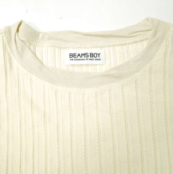 BEAMS BOY ジャカード リブ クルー 半袖 Tシャツ