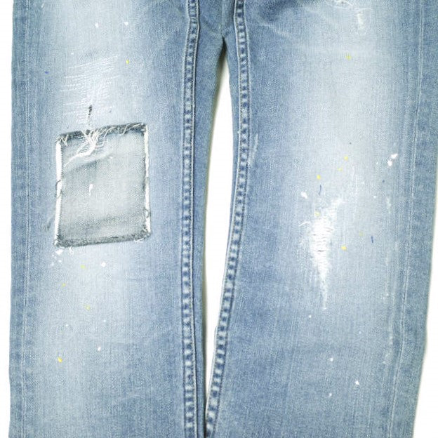 イージーンズ PAINT STRETCH SLIM 綿混 デニムパンツ