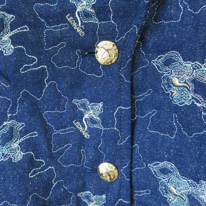 LEONARD 刺繍 シルク デニム ロング ジャケット
