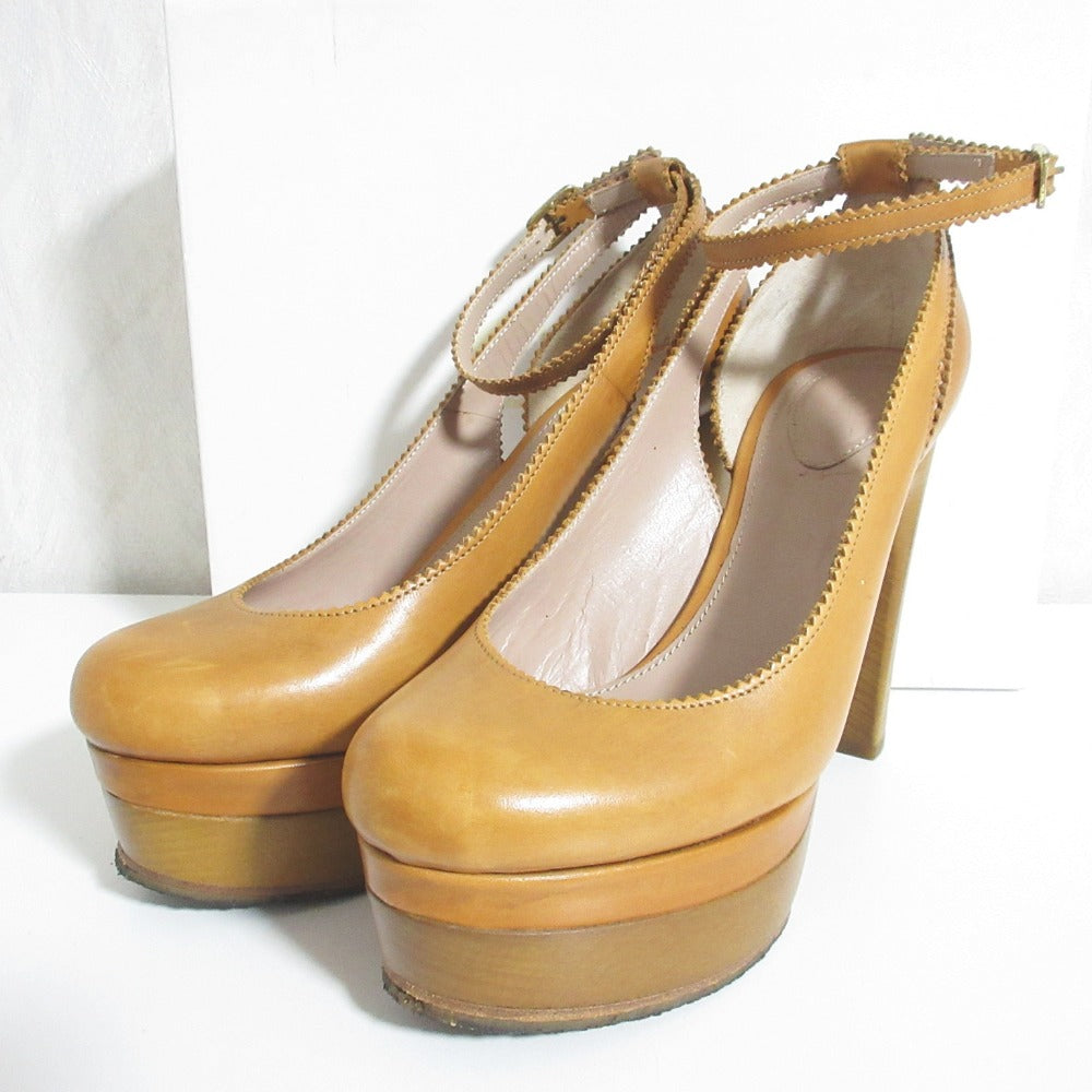 クロエ レザー ウッド ソール ハイ ヒール パンプス