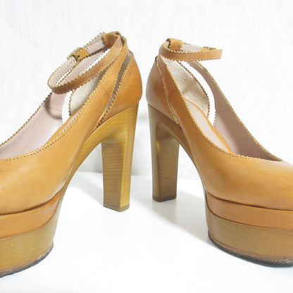 クロエ レザー ウッド ソール ハイ ヒール パンプス