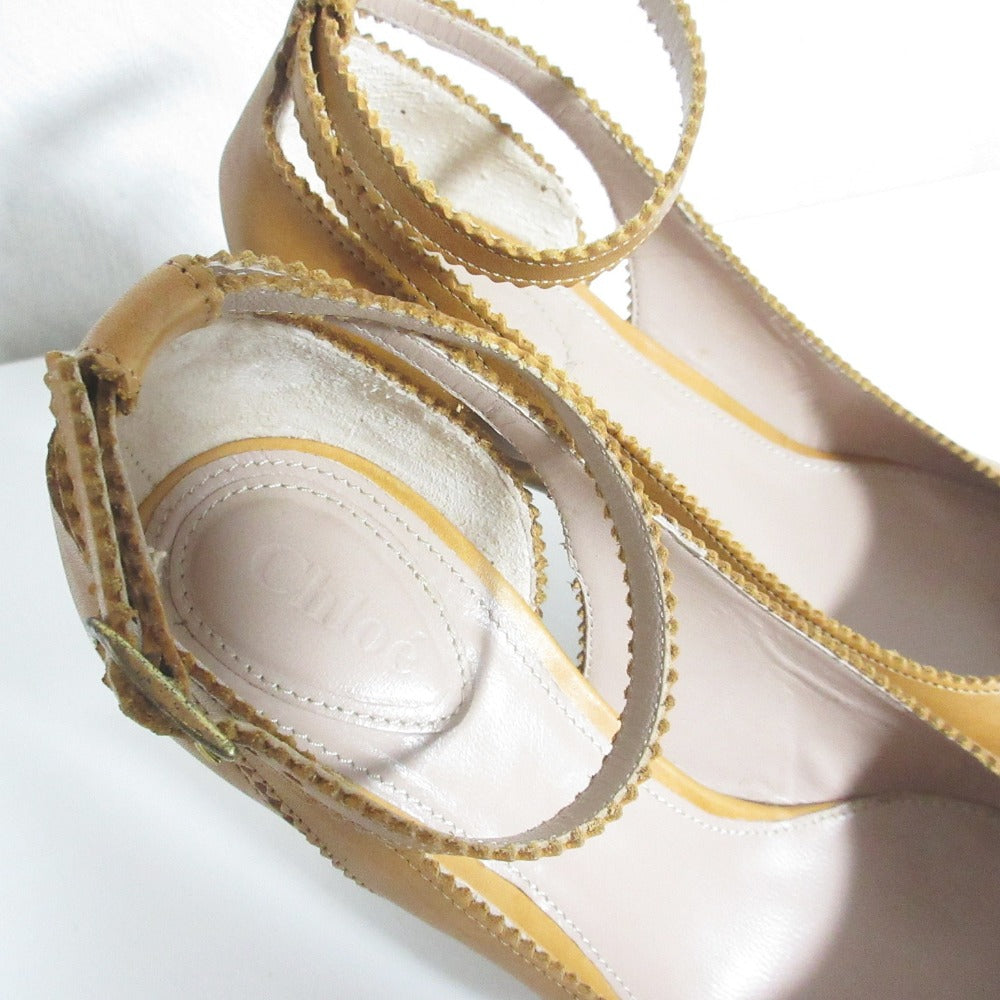 クロエ レザー ウッド ソール ハイ ヒール パンプス