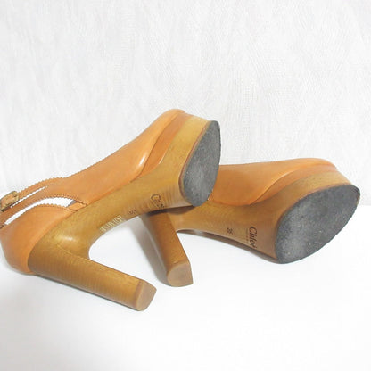 クロエ レザー ウッド ソール ハイ ヒール パンプス