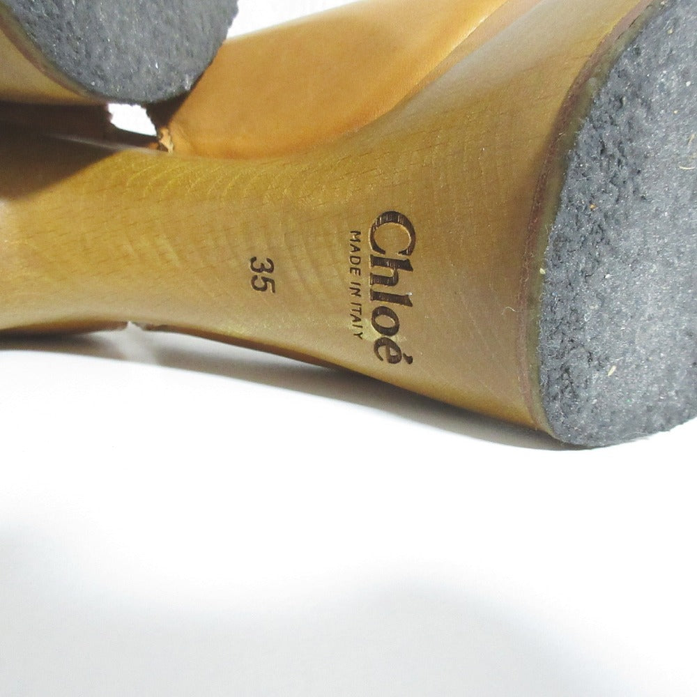 クロエ レザー ウッド ソール ハイ ヒール パンプス