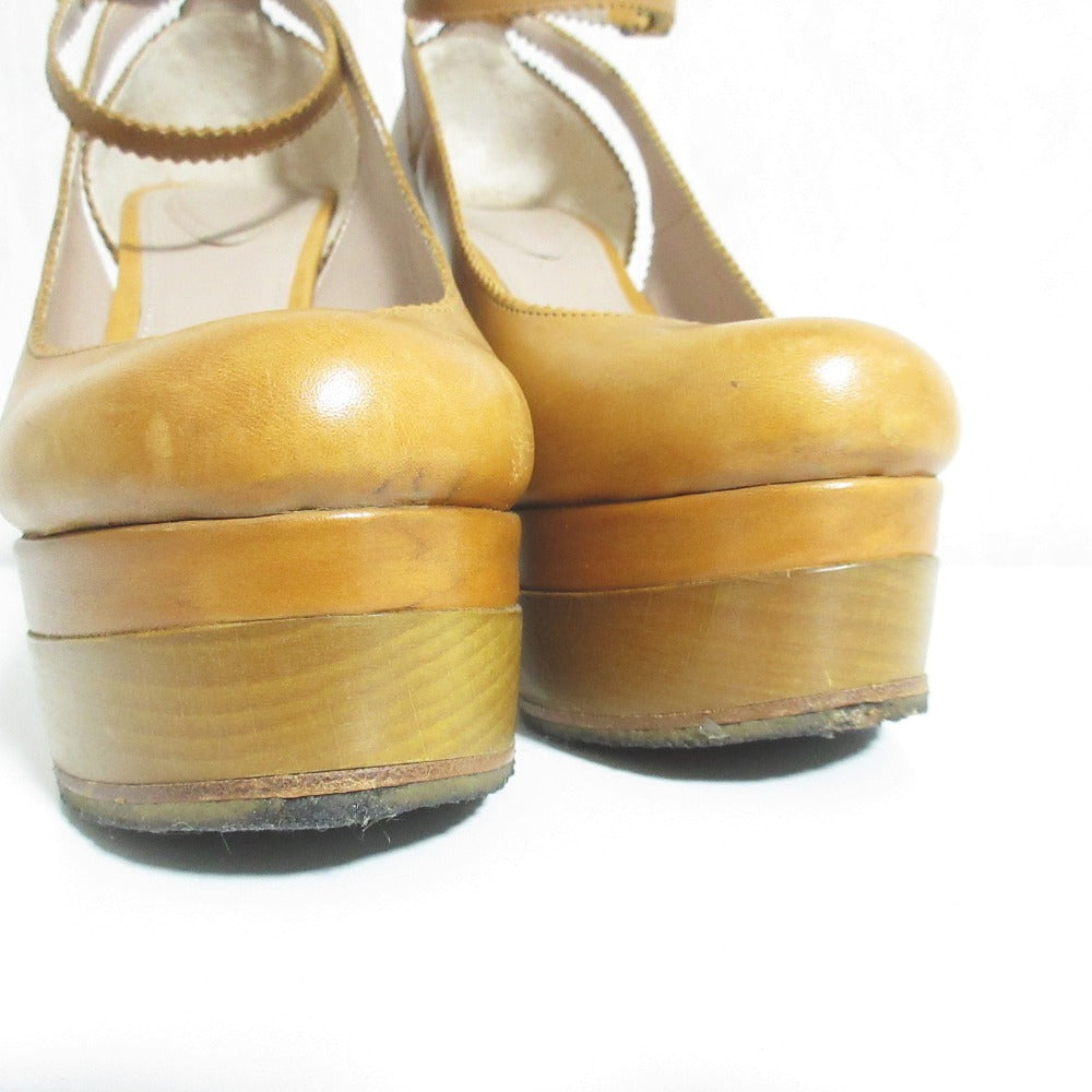 クロエ レザー ウッド ソール ハイ ヒール パンプス