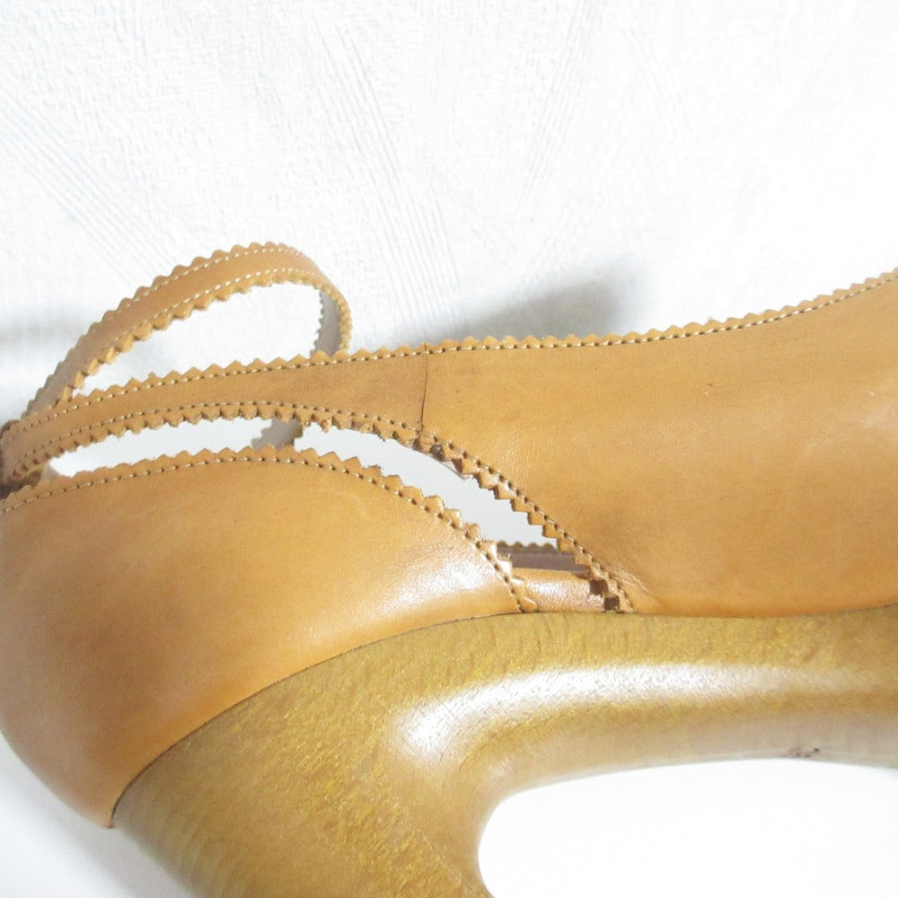 クロエ レザー ウッド ソール ハイ ヒール パンプス