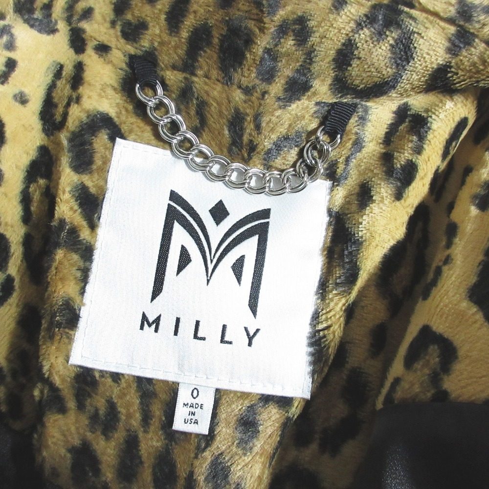 Milly ラム レザー スリーブ レオパード ウール コート