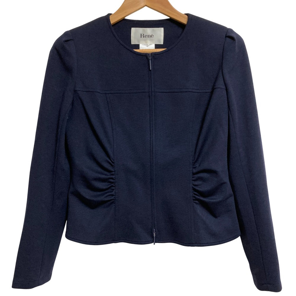 Rene ストレッチ ギャザー ノーカラー ジャケット 膝丈 スカート セットアップ