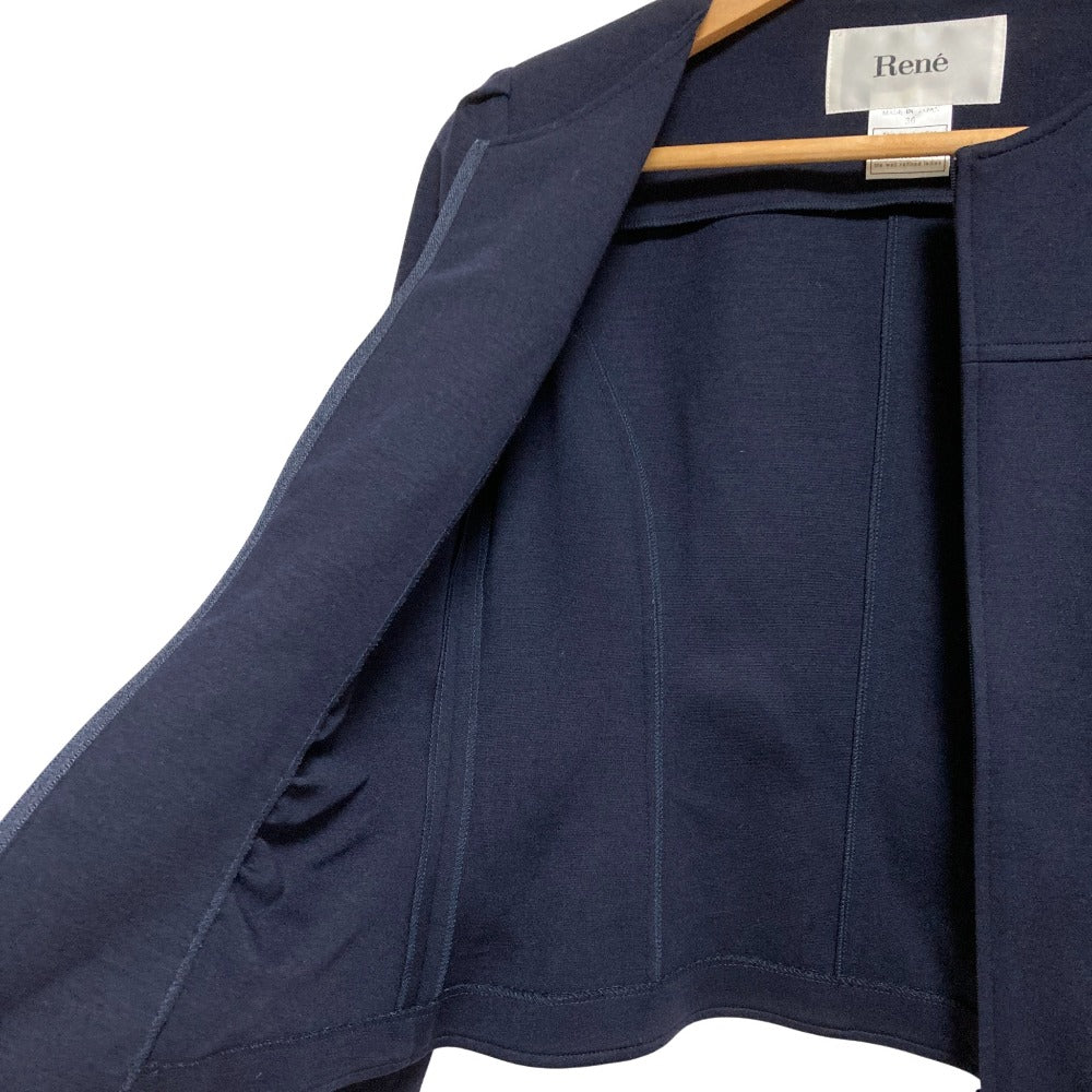 Rene ストレッチ ギャザー ノーカラー ジャケット 膝丈 スカート セットアップ