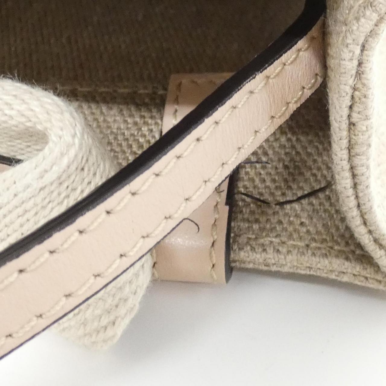 クロエ Woody Mini Tote リネンキャンバス カーフ ショルダーバッグ