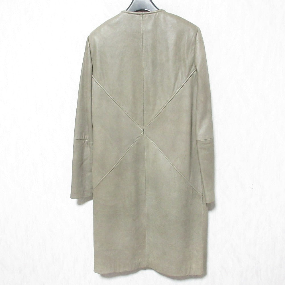 TSE ノーカラーレザーコート