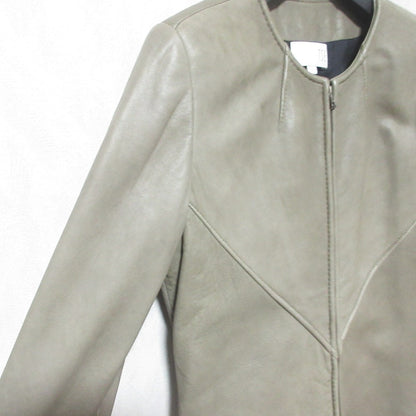 TSE ノーカラーレザーコート