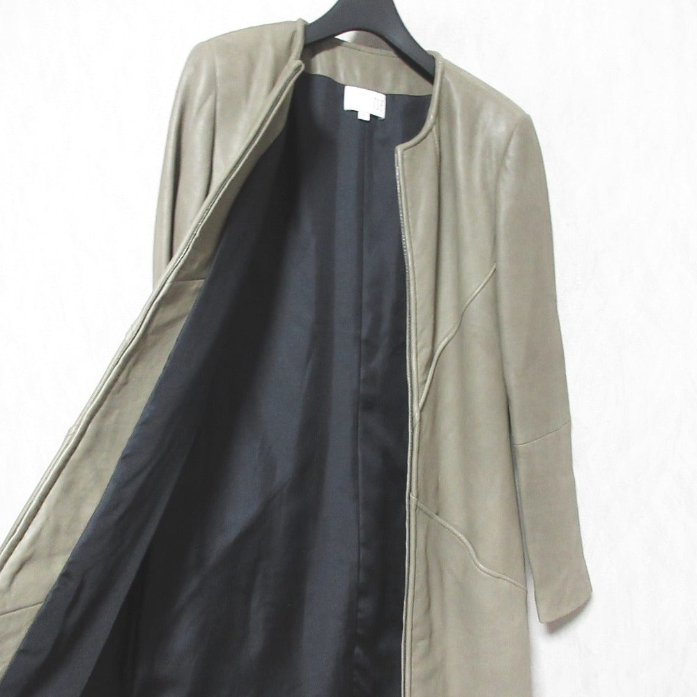 TSE ノーカラーレザーコート