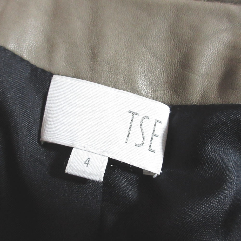 TSE ノーカラーレザーコート