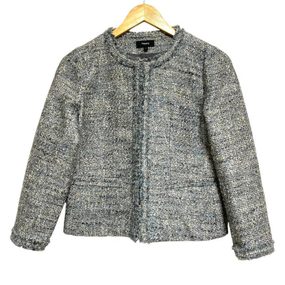 セオリー WILSHIRE TWEED FRINGE SLIM ツイードノーカラージャケット