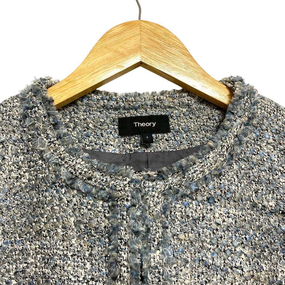 セオリー WILSHIRE TWEED FRINGE SLIM ツイードノーカラージャケット