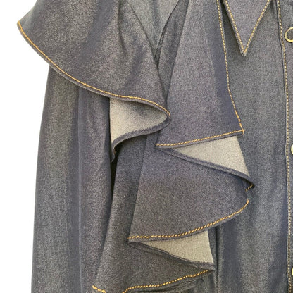 アンドクチュール デニムライクラッフルロングワンピース