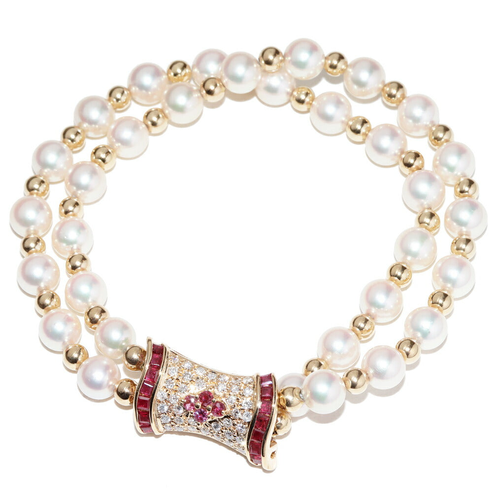 アコヤパール ルビー ダイヤモンド K18YG ブレスレット