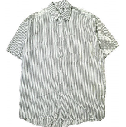 WHITELAND フロント バック ボタン ストライプ 半袖 シャツ コットン ポリエステル