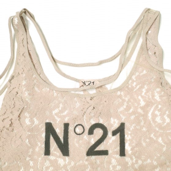 N°21 ロゴ タンク トップ チュール レース コットン