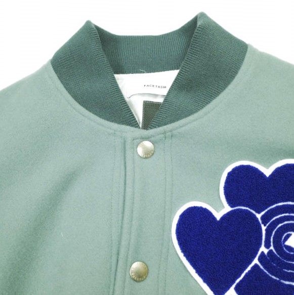 ファセッタズム×コインパーキングデリバリー×ロイヤルフラッシュ LOVE PATCH STADIUM JACKET ウール 牛革 スタジアムジャケット 限定