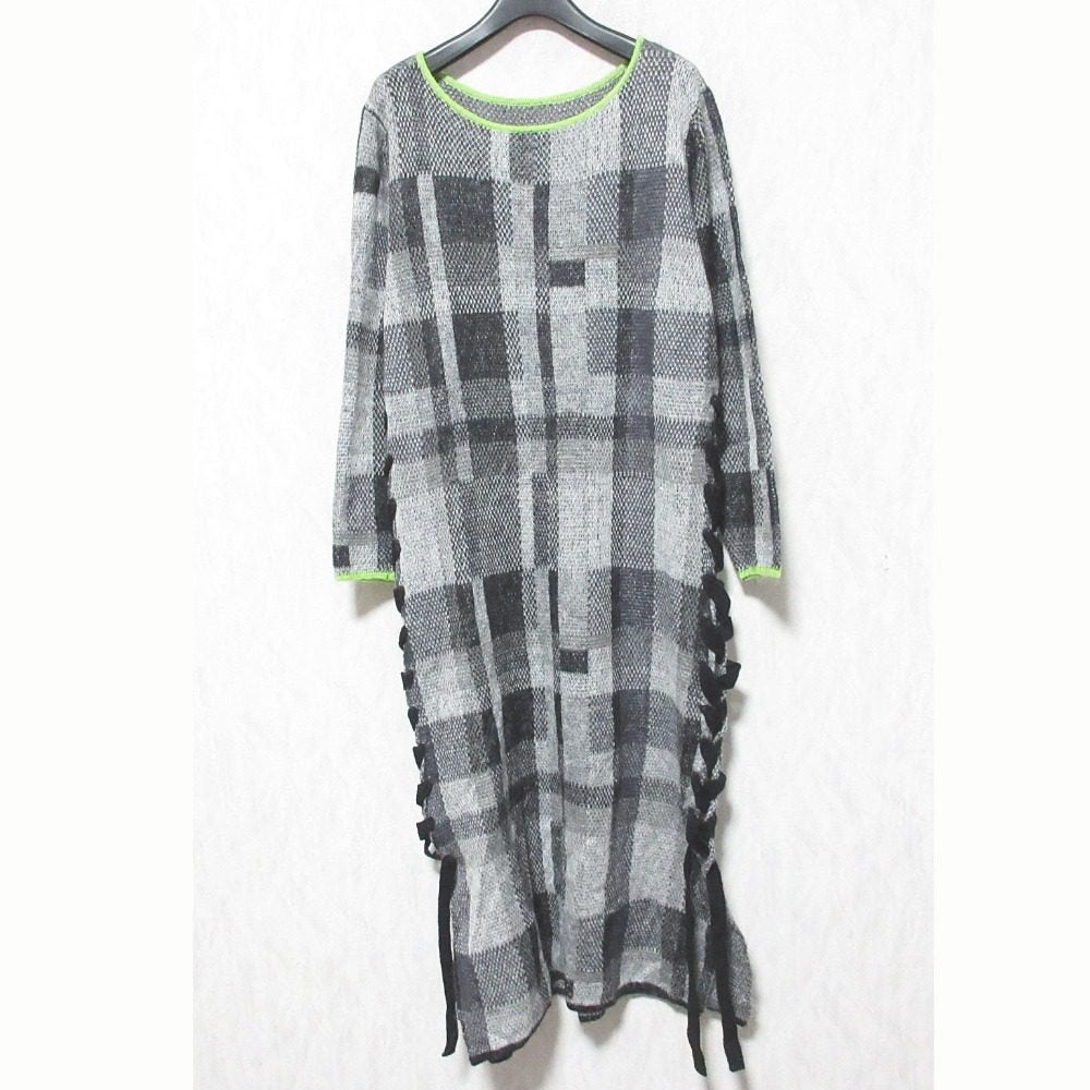 アメリ BIG CHECK LACE UP ニットワンピース