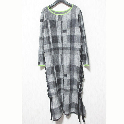 アメリ BIG CHECK LACE UP ニットワンピース