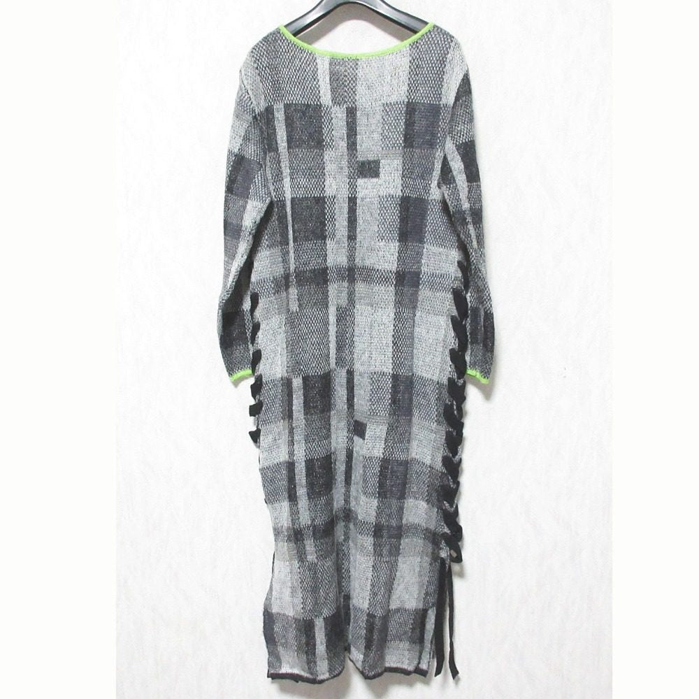 アメリ BIG CHECK LACE UP ニットワンピース