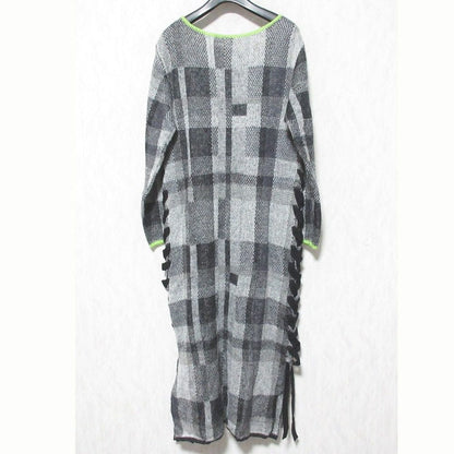 アメリ BIG CHECK LACE UP ニットワンピース