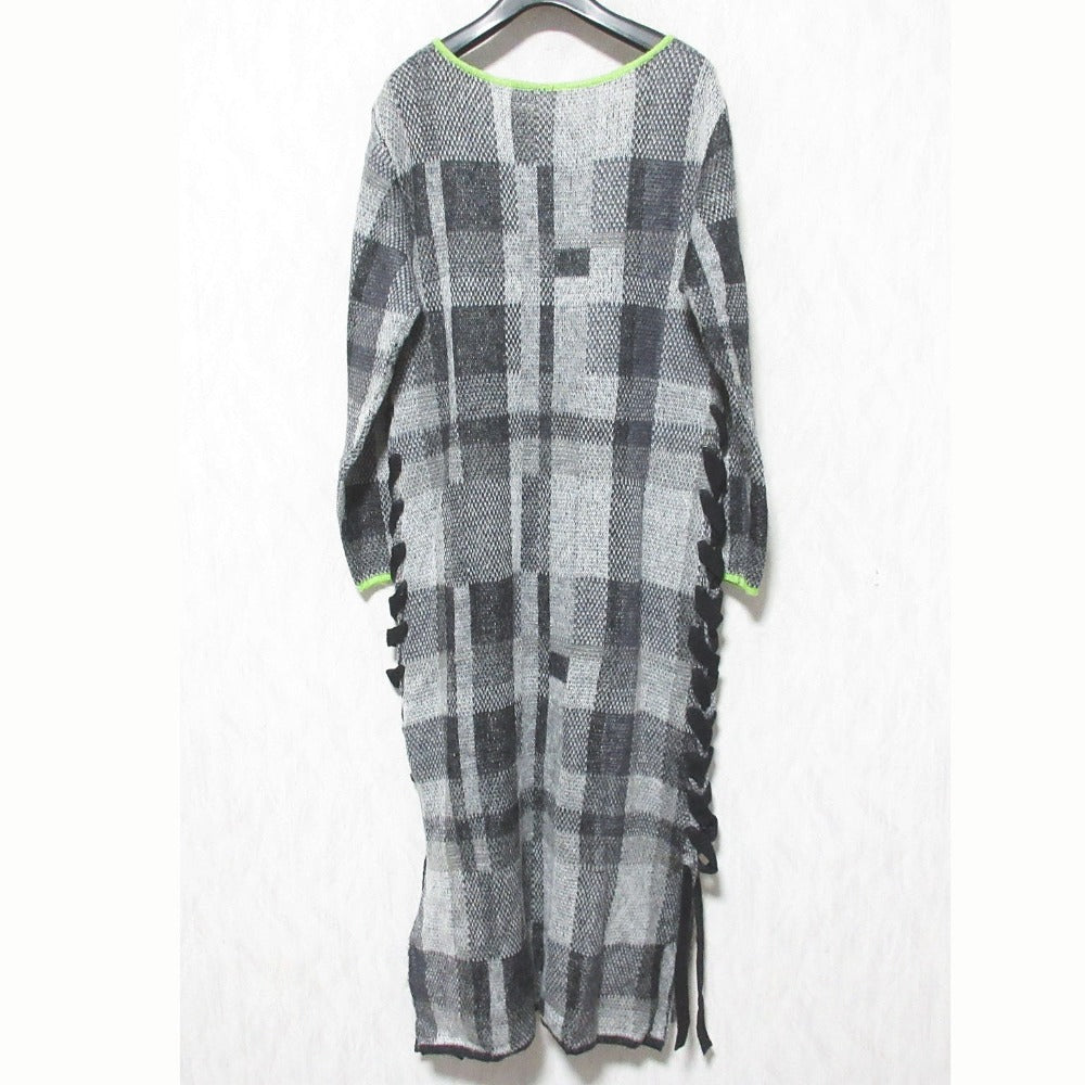 アメリ BIG CHECK LACE UP ニットワンピース