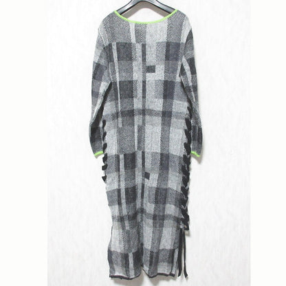 アメリ BIG CHECK LACE UP ニットワンピース