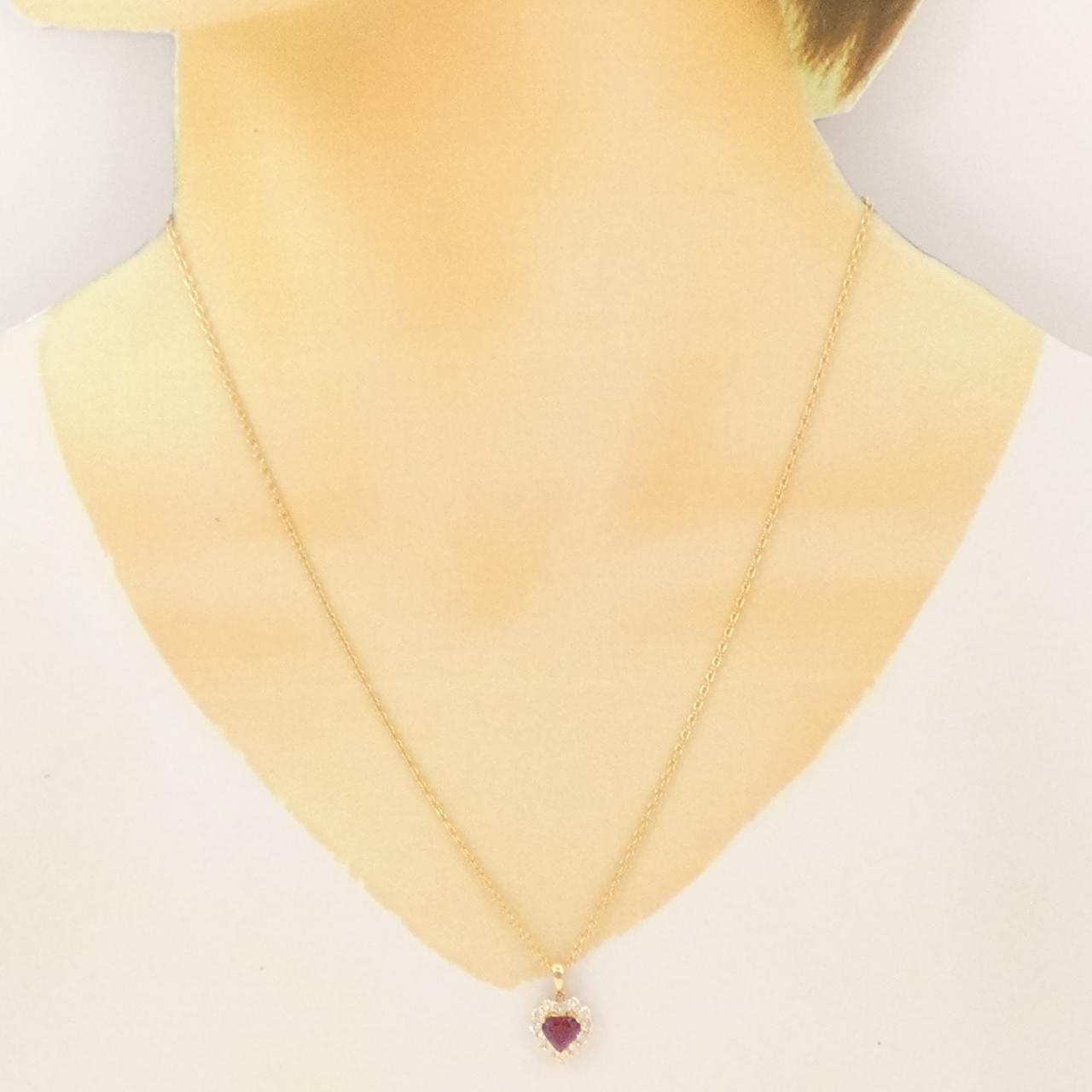 750イエローゴールド ルビー ダイヤモンド ネックレス