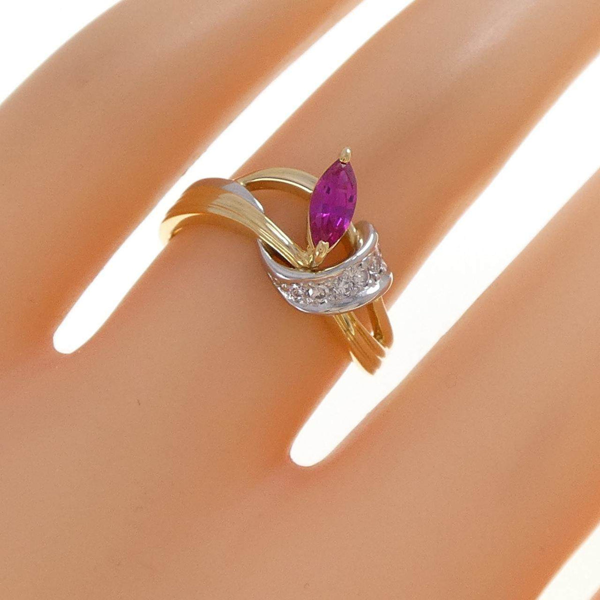 クレサンベール Au750プラチナ 合成ルビー ダイヤモンド リング