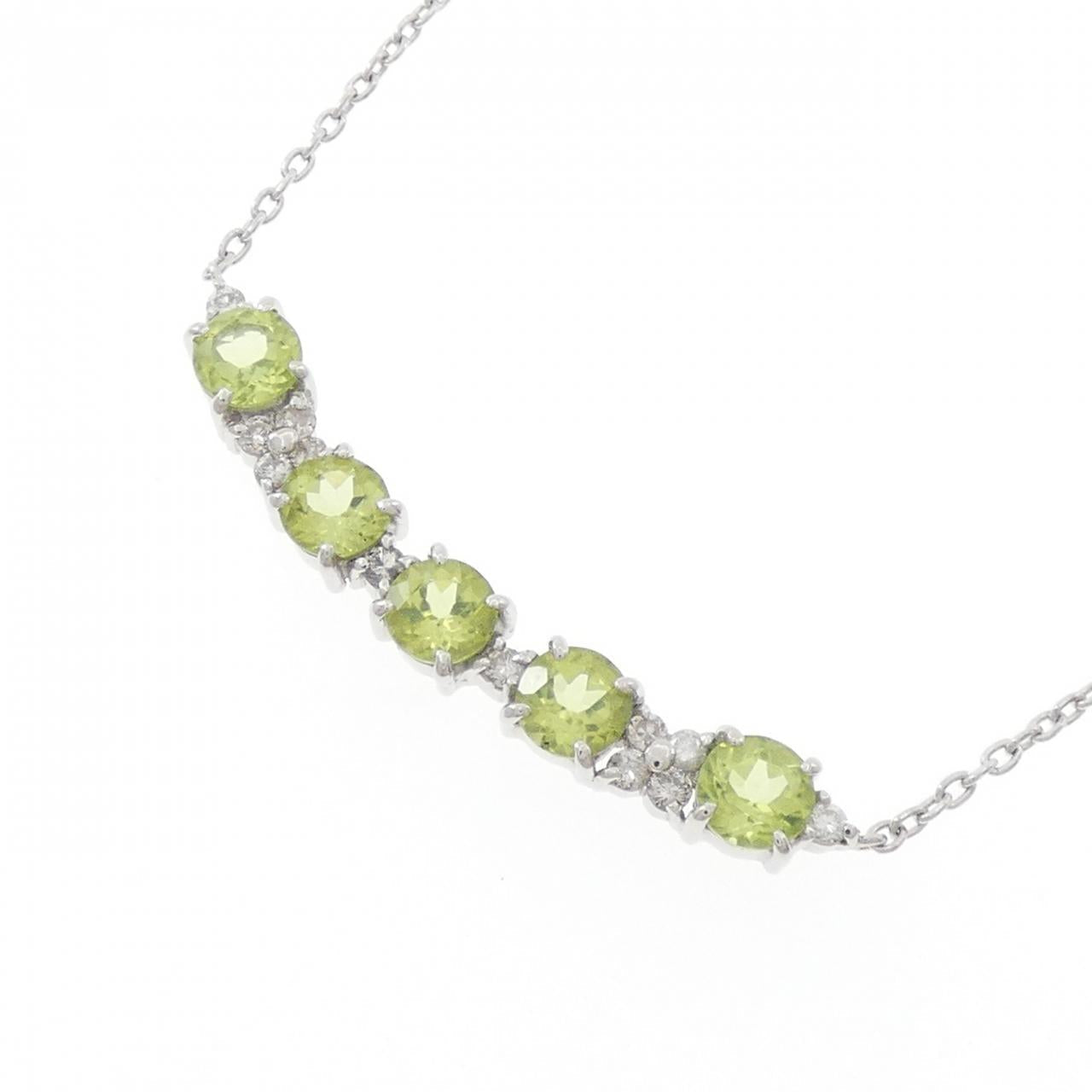 Pt900 Pt850 ペリドット ダイヤモンド ネックレス