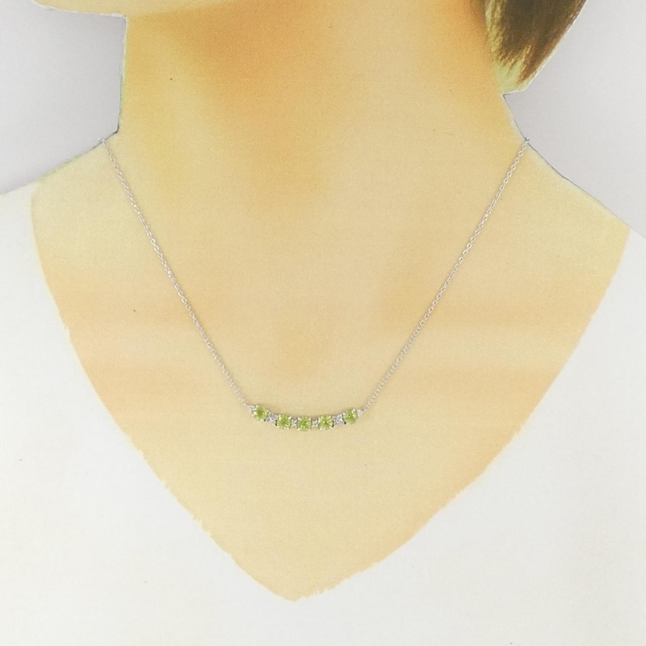 Pt900 Pt850 ペリドット ダイヤモンド ネックレス