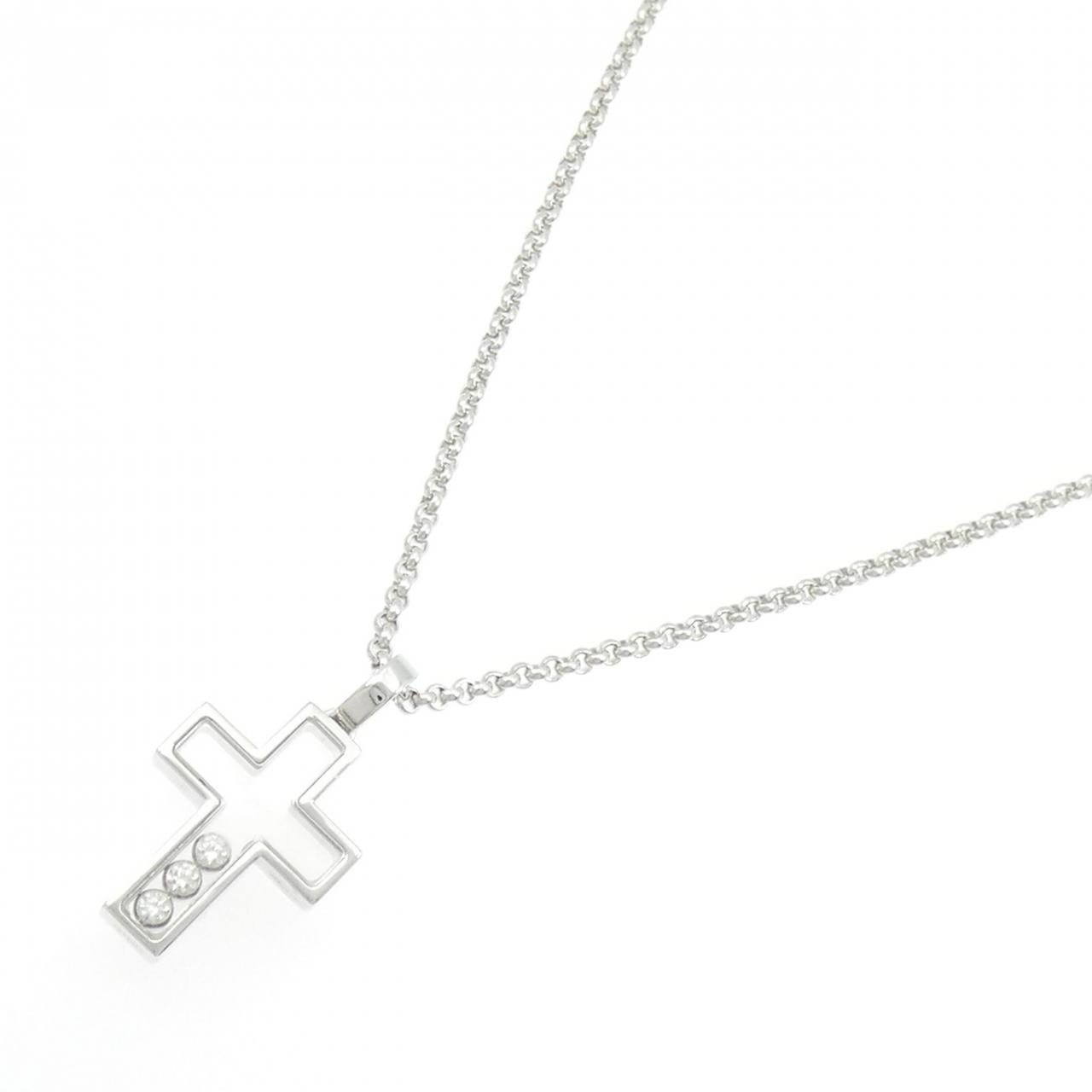 ショパール ハッピー クロス 750 ホワイト ゴールド ネックレス