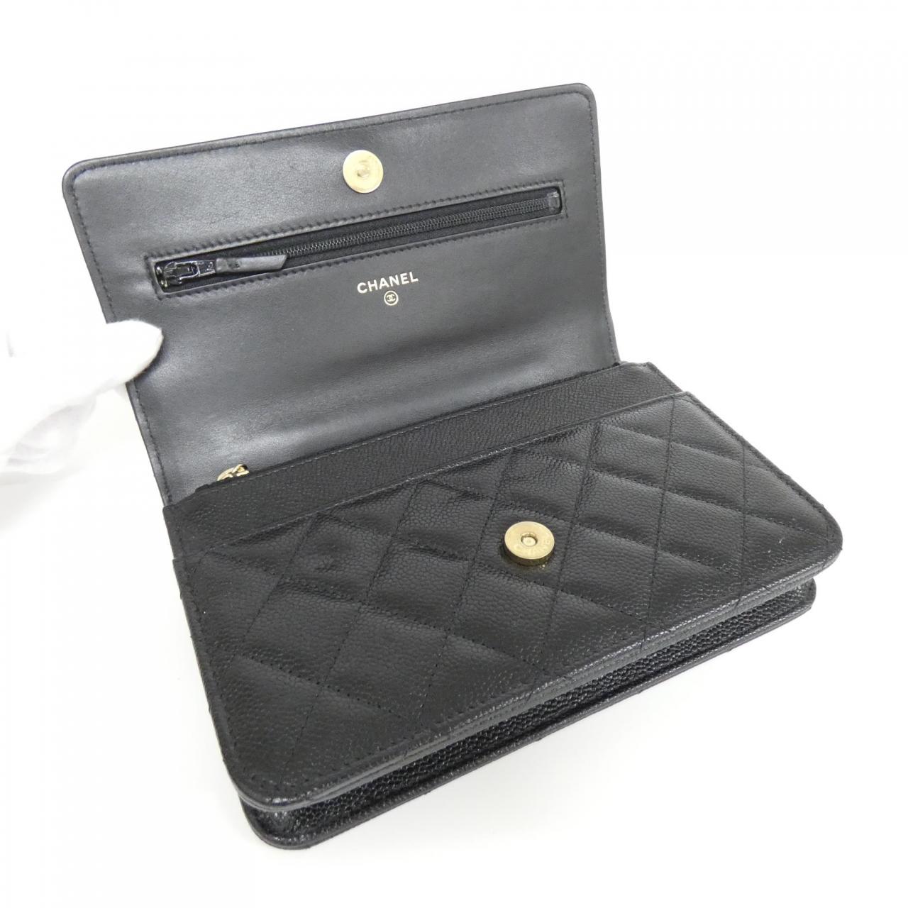 シャネル AP2804 キャビア スキン ウォレット オン チェーン