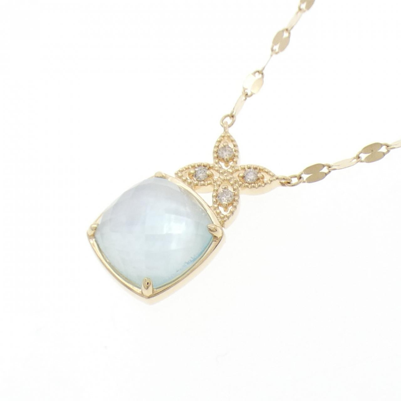K10イエローゴールド トパーズ ダイヤモンド マザーオブパール ネックレス